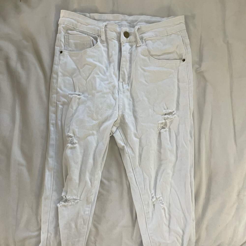white ripped jeans, unbranded size s